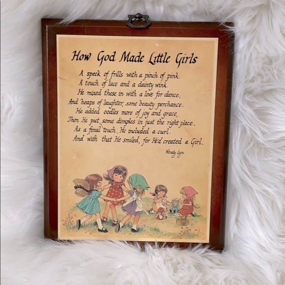 Vintage “How God Made Little Girls” Wooden Plaque - Picture 1 of 4